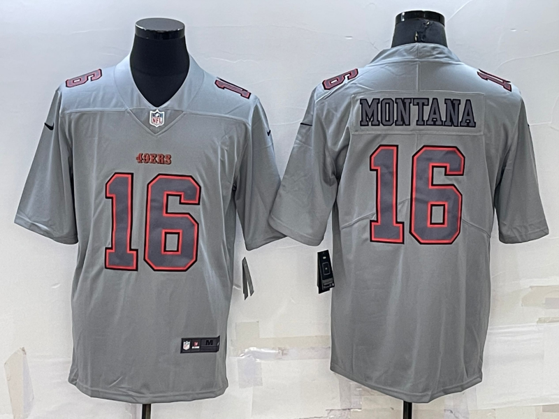 Men's San Francisco 49ers #16 Joe Montana Grey Atmosphere Fashion Stitched Jersey